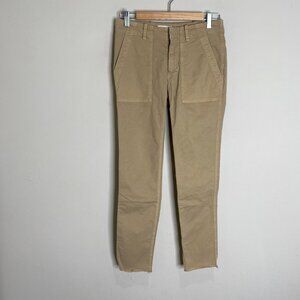 Nili Lotan Jenna Slim Cotton Twill Pant Ankle Crop Raw Hem Tan 00